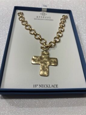 Atterri Gold Hammered Cross Pendant Necklace